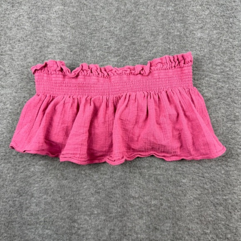 Free People Smocked‎ Tube Top Women's S Pink Ruffle Gauze Bandeau OB778365